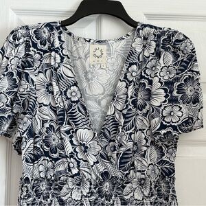 Floral Wrap Dress in Navy and White